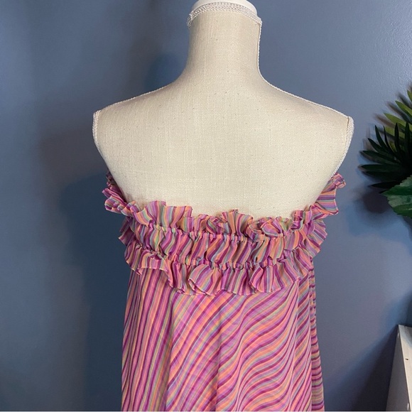 Albert Capraro Pink Striped 70s Strapless Maxi Dress - Picture 7 of 11
